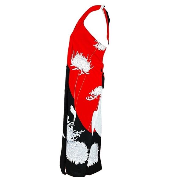 VTG 70s Red & Black Floral Malihini Hawaiian Beach Sarong Halter Maxi Wrap Dress - Picture 3 of 9